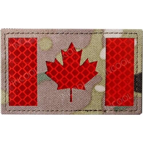 Canada Flag PVC Reflective Canadian Flags IR Patches Military Tactical Patch Rubber Biker Fastener Badges For Cap Clothes