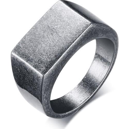 Stainless Steel Square Ring For Men Hiphop Simple Finger Ring Male Punk Jewelry Accessories Black Gold Silver Color US Size 7-12