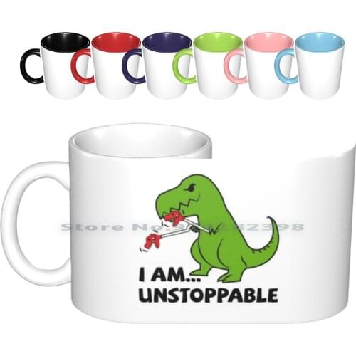 I Am Unstoppable T-Rex Ceramic Mugs Coffee Cups Milk Tea Mug Pinchers Rex Dino Dinosaur Trex T Rex Raptor Funny Joke Kids Son