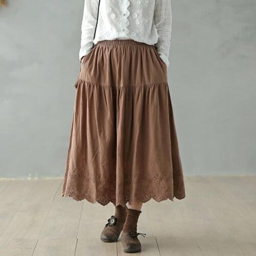 2020 Spring Skirt Retro Women Elastic Waist All-match Skirt Female New Spliced pocket Casual Loose Vintage Skirt
