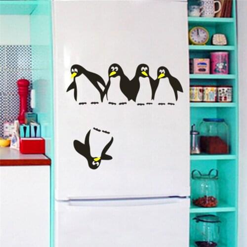 Funny penguin wall stickers for kitchen fridge dining room bathroom nursery wall art decor diy vinyl decals kids gift