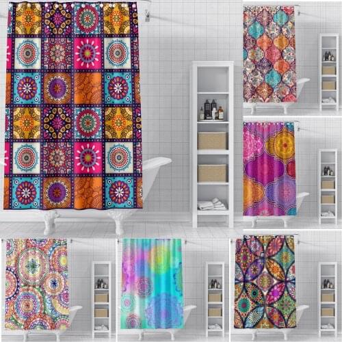 Mandala Floral Print Shower Curtain Bohemian Bath Curtain For Home Bath Decor Waterproof Fabric Bathroom Curtain With Hooks