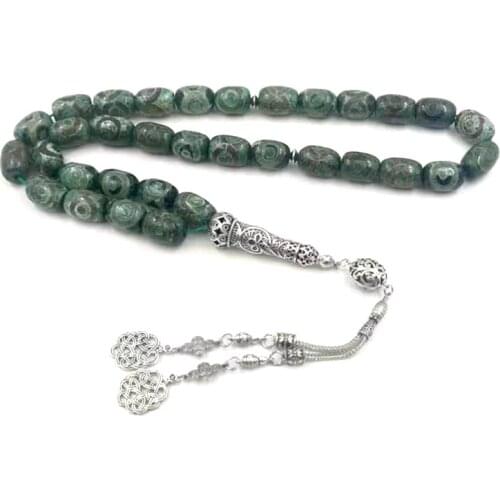 Green Eyes Agates stone Tasbih natural agates stone Men prayer beads rosary Muslim 33 prayer beads Misbaha