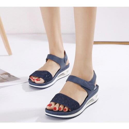 Women Sandals Summer Casual Sports Sandals Women Rhinestone Face Platform Sandals Women Comfortable Breathable Wedge Sandals