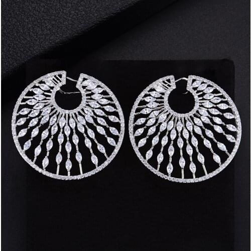 LARRAURI 2019 New Hot Fashion Jewelry Elegant Full Cubic Zirconia Inlaid Big Statement Earrings Hollow Geometric Stud Earrings