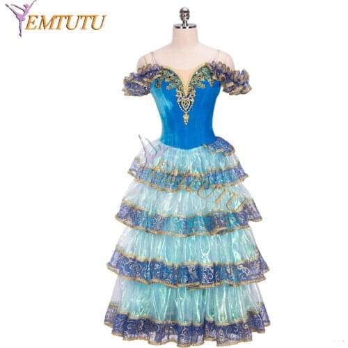 Adult Professional Ballet Long Tutu Dress Blue Black Spanish Kitri Ballet Stage Costume Women Competition Ballet Long Skirt