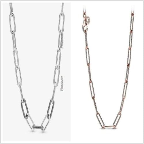925 Sterling Silver Necklace Me Link Snake Chain Pattern Necklace For Women Bead Charm Diy Fashion Jewelry