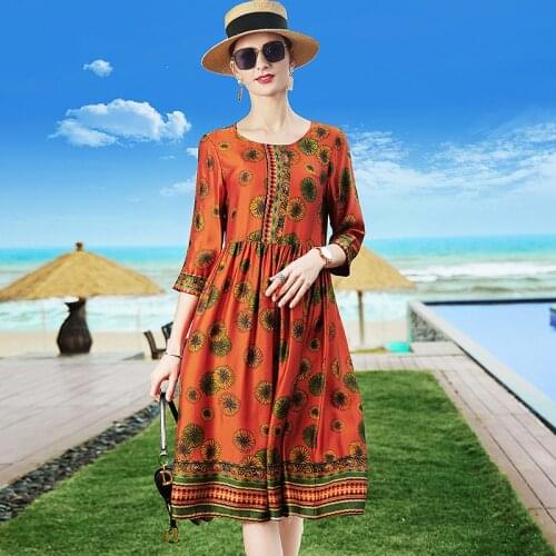 ZUOMAN 2021 Spring Summer Mulberry Silk Dress Vintage Plus Size Print Runway Dress Elegant Women Bodycon Party Vestidos