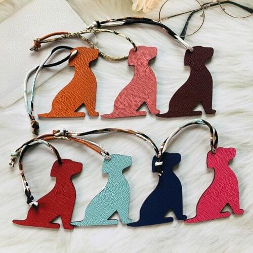 Animal dog keychains real leather with silk chain for women charm bag holder trinket car ornaments classics accessories key ring