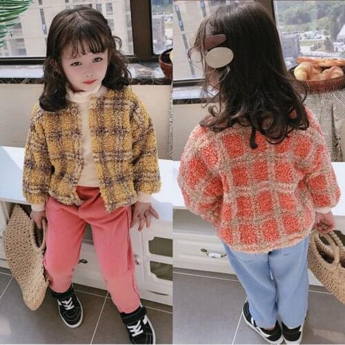 2019 Baby Girl Winter Plaid Coat Girls Kids Velvet Warm Jacket Children Clothes Overwear