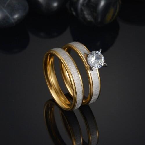 1 Pair Hot Crystal Women Ring Wedding Engagement Couple Rings Zircon Graceful Girls Gold Jewelry For Woman Men Size 7 8 9 10 11