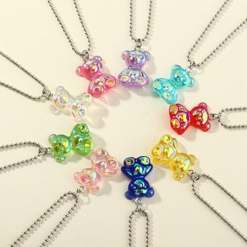 1pc Handmade Women Necklace Multicolor Resin Gummy Cartoon Bear Pendant Children Birthday Gift Woman Daily Jewelry Party Gifts