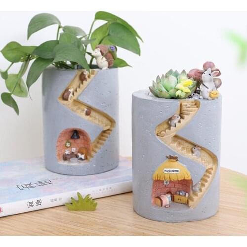 1 Pc Resin Flower Vase Resin Succulent Flower Pot Creative Landscape Potted Plant Coffee Shop Home Desktop Plant Potted Ornament