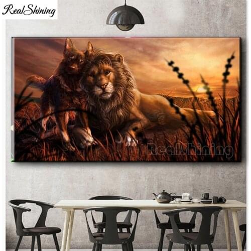 100x50cm Full Square Round Drill Diamond Painting Sunset Lion Fox 5D Diamond Mosaic Embroidery Jungle Animals Icon,T233