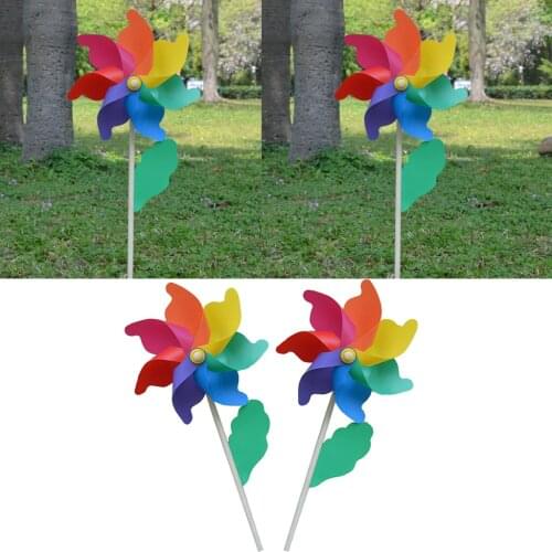 2-piece Windmill Wind Party Pinwheel Plastic Garden Stakes Decor