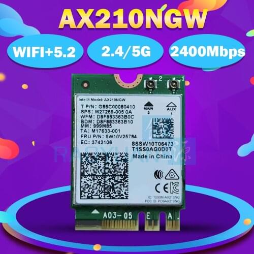 2400Mbps WiFi 6 AX210 NGFF M.2 WiFi Card Bluetooth 5.2 WI-FI 6E Wireless Network Adapter 2.4Ghz/5G 802.11AX For Windows 10 Linux