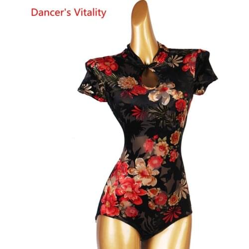 Latin Dance Body Suit Velvet Printing Top Competitio Onesies Ballroom Dancing Profession Custom Adult Child Performance Clothing