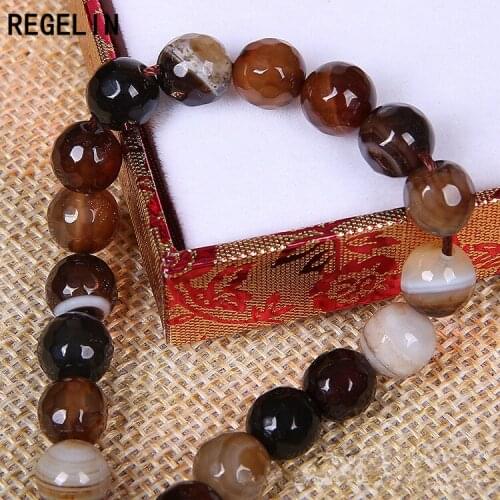 REGELIN Brown Stripes Natural Stone Beads 4/6/8/10/12/14mm Round Crystal Quartz Loose Beads DIY Bead Bracelet Findings Jewelry