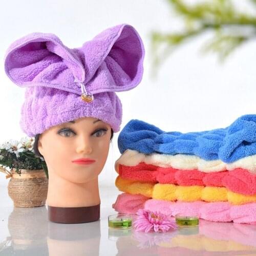 Quickly Dry Hair Hat Wrapped Towel Microfiber Hair Turban Bath With Cute Rabbit Ears Bathroom Accessories