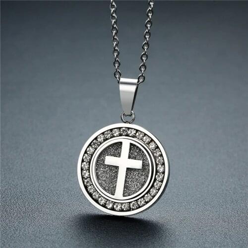ZORCVENS Gold Color Stainless Steel Cross Crucifix Crystal Pendant Necklace for Men Women Prayer Jesus Necklace Jewelry