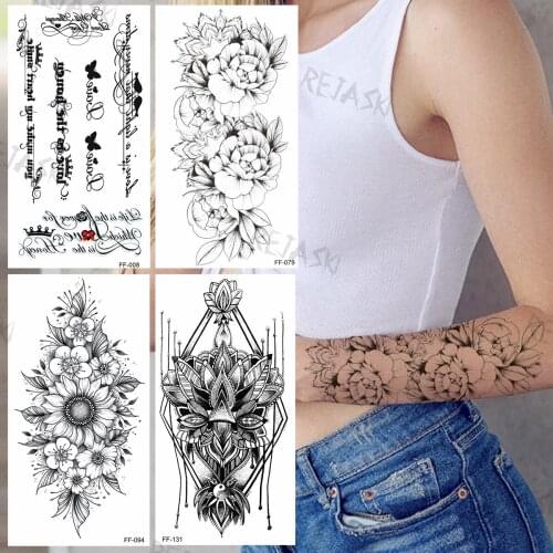 Flower Temporary Tattoos For Women Girls Realistic Letters Sweet Pea Henna Fake Tattoo Sticker Arm Leg Water Transfer Tatoos
