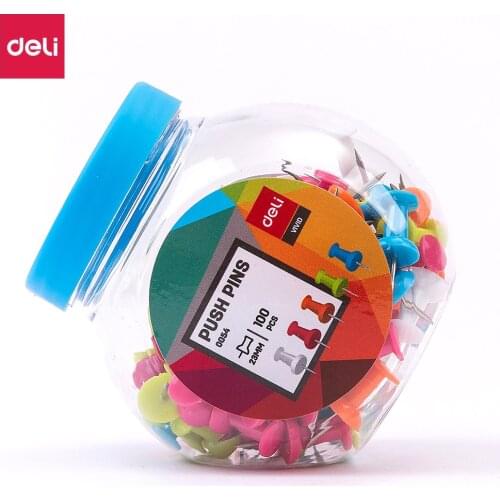DELI E0054 Color Push Pin 23mm - 100PCS/Barrel - Bright Color Push Pin