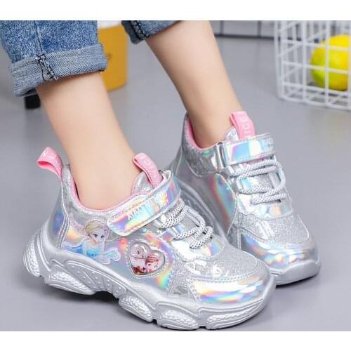 Disney Girls Sports Shoes Spring and Autumn New Frozen Leather Shoes Fashion Casual Childrens Shoes Student Single Shoes