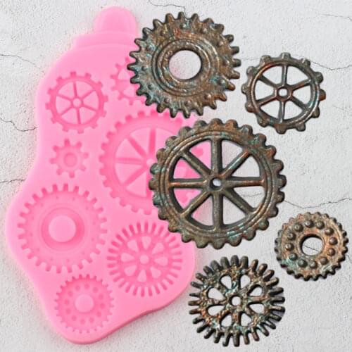 Distressed Cogs Silicone Mold Gears Baby Birthday Cupcake Topper Fondant Cake Decorating Tools Candy Chocolate Gumpaste Moulds