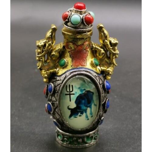 China Tibetan archaize White copper Snuff bottles crafts statue