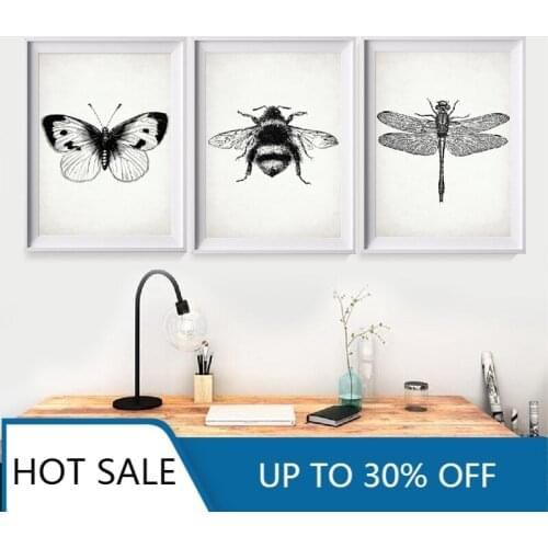 Insect Dragonfly Wall Art Canvas Painting Posters Prints Butterfly and Bumble Bee Nursery Kids Wall Decor Home Decor