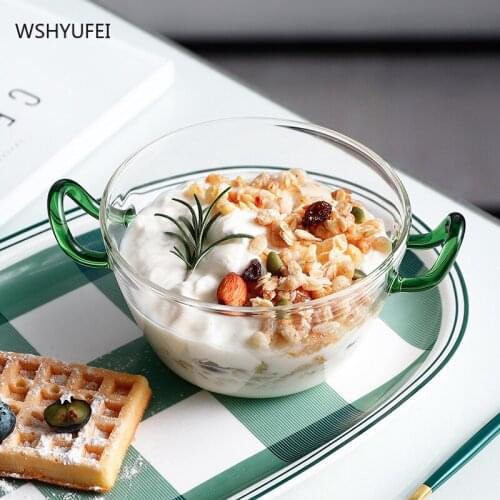 Nordic Transparent Glass Bowl Net Red Exquisite Binaural Bowl Personality Creative Fruit Salad Dessert Breakfast Tableware