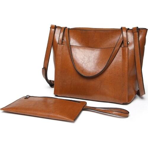 New Fashion Women bag Oil wax Womens Leather Handbags Luxury Lady Hand Bags With Purse Pocket Women messenger bag Big Tote