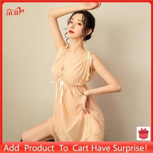 New Mesh Lace Princess Fun Pajamas Deep V-neck Temptation Backless Bow Erotic Suspender Large Nightdress Sexy Dress For Sex