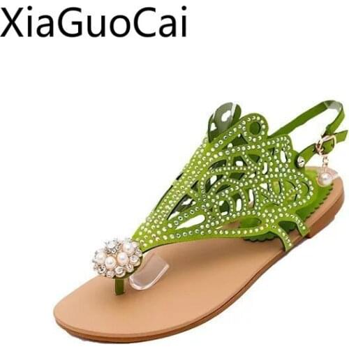 Promotional 2019 Newest Women Sandals Summer Rhinestone Female Flat Flip Flops Sandals Crystal Flat Sandals