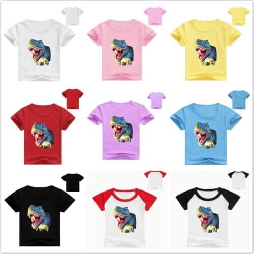New Fashion Summer Cartoon Children Clothing Baby Boys Cotton Dinosaur Print Short Sleeve T-shirt Infant Kid Girl Tops Tee 2-12Y