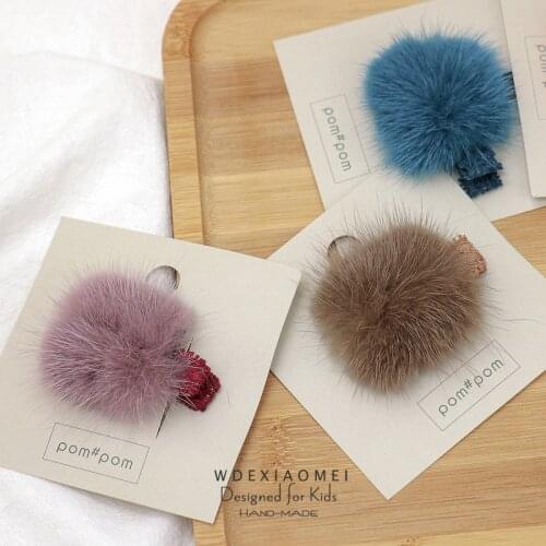 New Cute 100% Real Mink Fur Ball Lace Hair Clip HairPins Women Girls Sweet Hairgrips Barrettes Fashion Kids Hair Pin Accessories