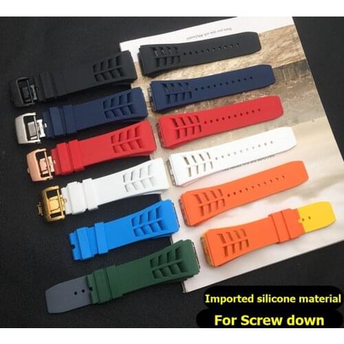 Original Quality Soft colorful 20mm Waterproof Natural Rubber Watchband For Richard And Mille strap Bracelet watch band screw
