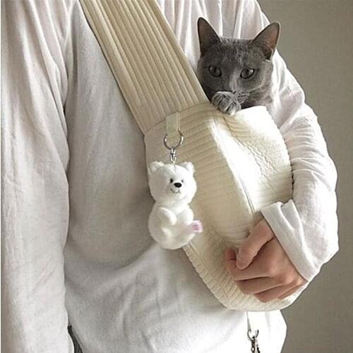 Small Dog Cat Carrier Sling Hands Free Pet Puppy Outdoor Travel Bag Tote ( Beige - unadjustable Strap for 3-18kg )