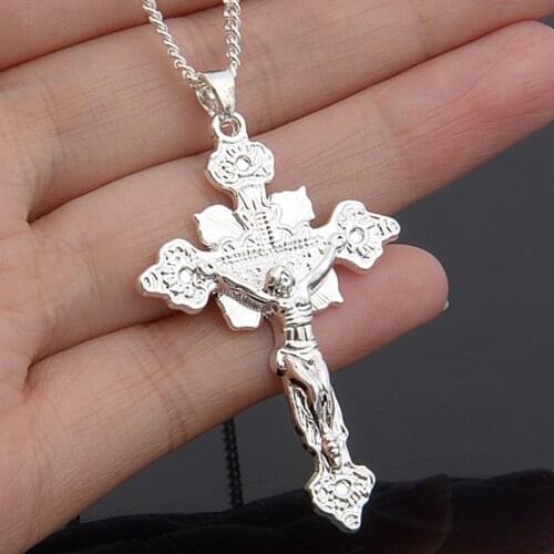 2017 Religious Cross Pendant for Women/ Men Fashion Jewelry Gift Trendy Silver Plated Jesus Pendants God Charm Jewelry 5*3cm