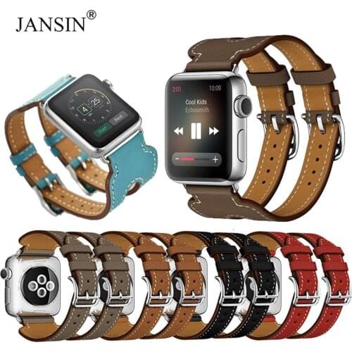 Double Cuff Leather Strap For Apple Watch Band 38mm 42mm Genuine leather Bracelet Correa For iWatch 40mm 44mm SE 6 5 4 Watchband