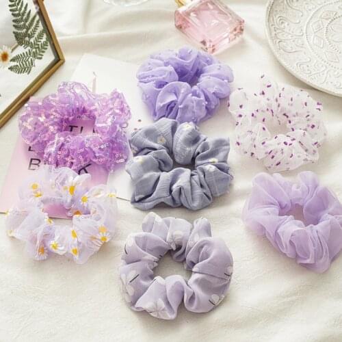 Ruoshui Woman Purple Printd Floral Scrunchies Girls Rubber Band Girls Hair Rope Elastic Hairband Women Hair Accessories Ornament