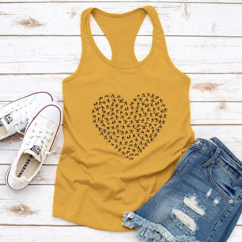Heart With Sports Graphic Printed 100%Cotton Women Fitness Tank Tops Exercise Top Funny Women Workout Tank Top Running Vest