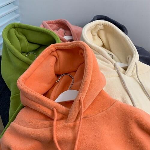 Womens Winter Sweatshirts Double-Sided Polar Fleece Hoodies 2021 New Solid Color Pullover Thicken Warm Hoodies Lady Fashion Top