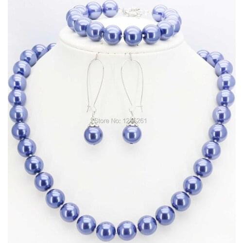 10mm Ornaments Light Blue Glass Pearl Beads Necklace Bracelet Earrings Sets Jewelry Making Design Christmas Gifts Girls Women