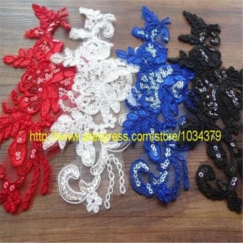 10Pairs 4Colors 23X 13cm Delicate Glitter Wedding Veil Head Ornaments Lace Applique Lace Trim Dress DIY Lace Accessorie
