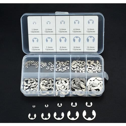 120/200 PCS 304 Stainless Steel Stainless Steel E Clip washer Assortment Kit Circlip retaining ring for shaft fastener M1.5~M10