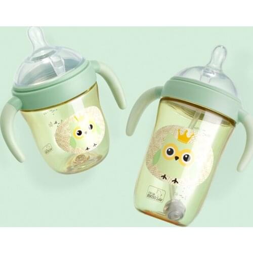 VALUEDER 2PCS Cute Baby Bottles Set 2018 New Arrival Heat-resistant PPSU Baby Milk Bottle with Straw and Handle for Infants