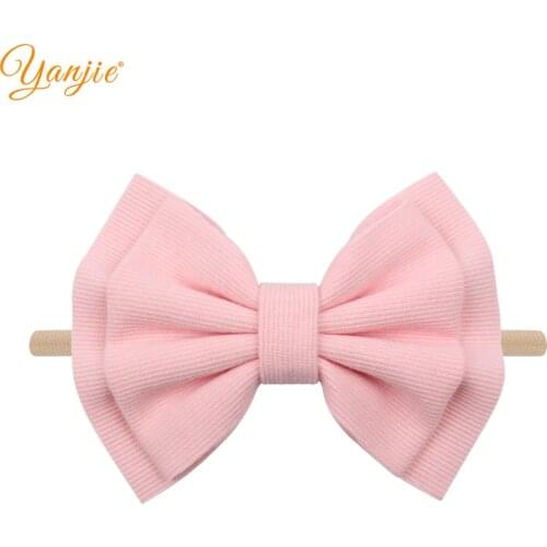 2021 Fashion 6" Double Layer Soft Knitted Hair Bow Baby Nylon Headband Handmade Hair Accessories Hairband High-quality Headwear
