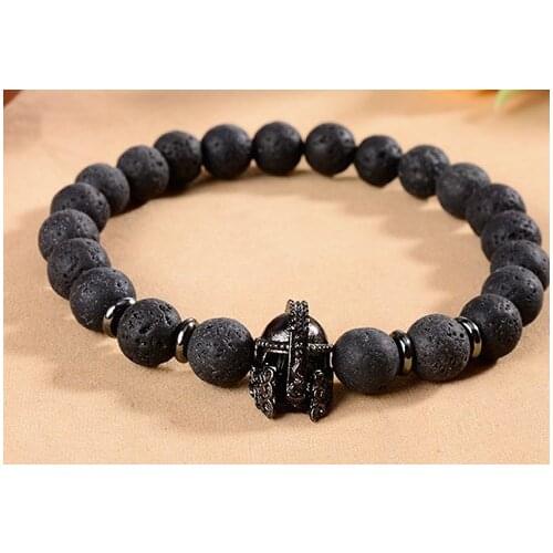 8mm yk445 helmet cz zircon cubic zirconia elastic adjusted black volcanic lava Bracelet Stone bead essential oils diffuser