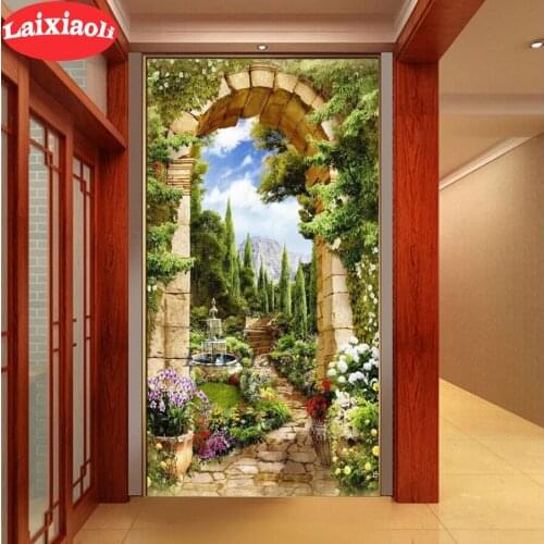 Diy Diamond embroidery arch 5d diamond painting full drill mosaic Art Forest Ladder waterfall nature landscape Entrance decor